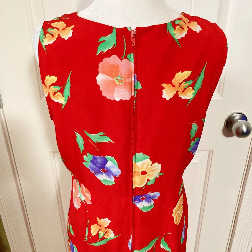 KATHIE LEE Red floral print long dress ~ Vintage SMALL MEDIUM maxi sundress - Picture 14 of 15